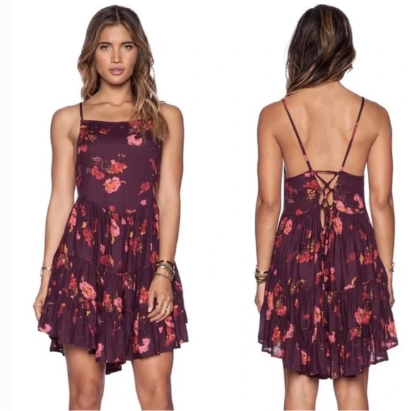 Free People Dresses & Skirts - Free People Circle of Flowers Slip Dress Cranberry Small Revolve Tiered Skirt Sp